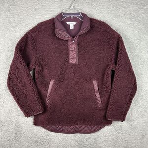 Athleta Jacket Womens XS Maroon‎ Sweatshirt Cozy Sherpa Teddy Snap Pullover
